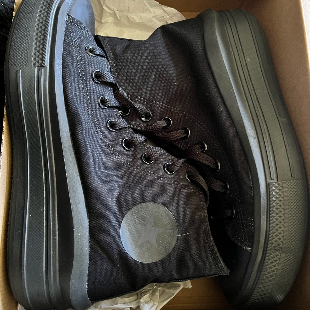 Converse All Star Platform All-Black Canvas Sneakers . Women’s Size 10. - Picture 2 of 8